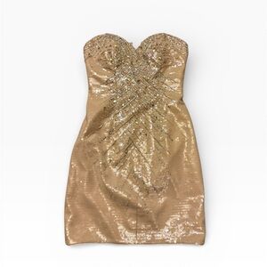 Tony Bowls  Elegant Gold Sequin Strapless Dress